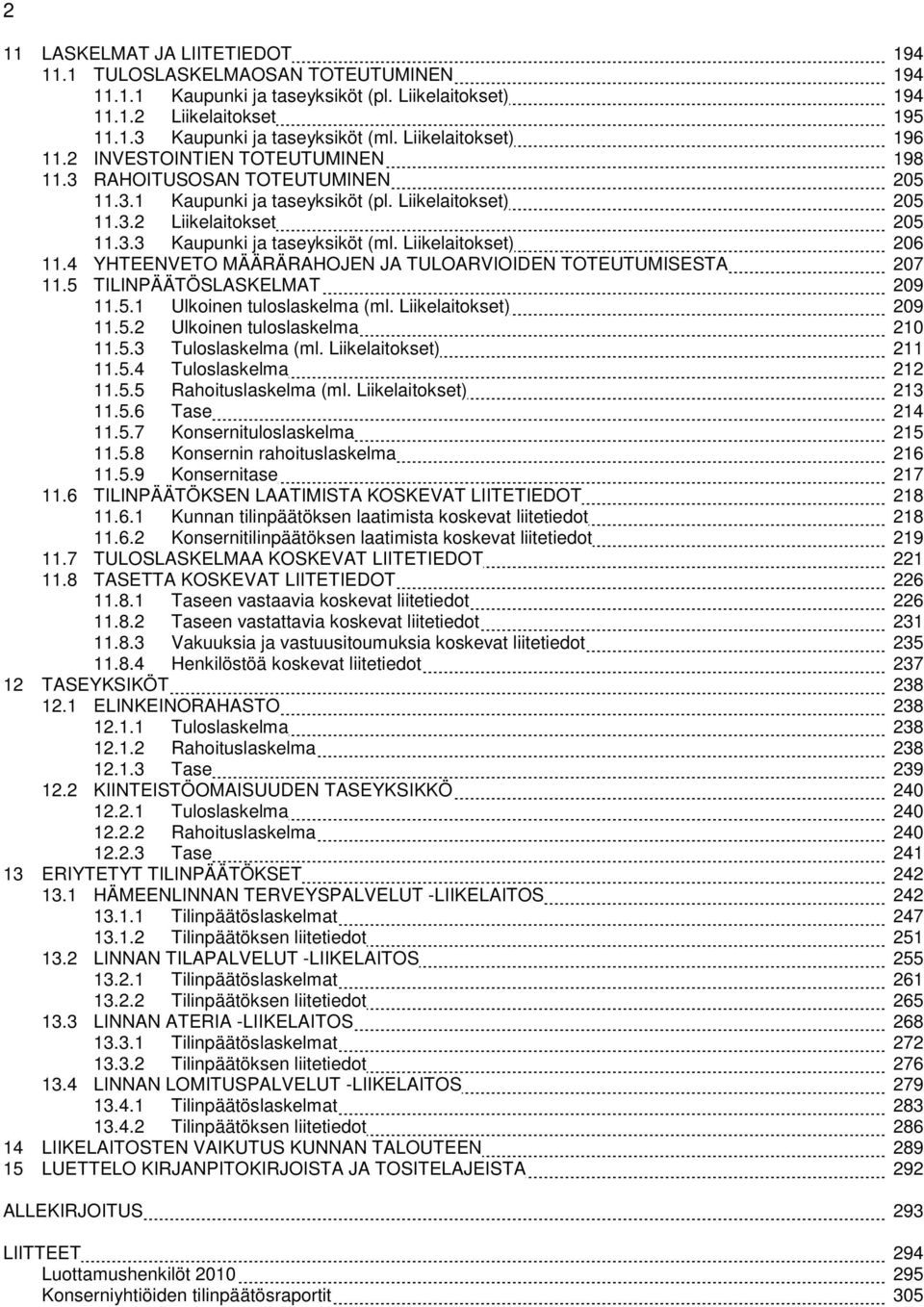 Liikelaitokset) 206 11.4 YHTEENVETO MÄÄRÄRAHOJEN JA TULOARVIOIDEN TOTEUTUMISESTA 207 11.5 TILINPÄÄTÖSLASKELMAT 209 11.5.1 Ulkoinen tuloslaskelma (ml. Liikelaitokset) 209 11.5.2 Ulkoinen tuloslaskelma 210 11.