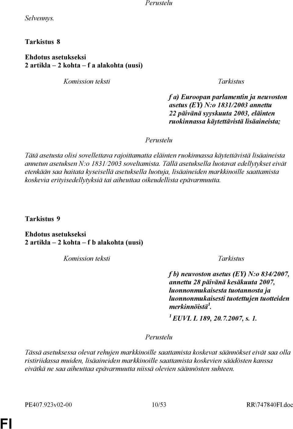 asetusta olisi sovellettava rajoittamatta eläinten ruokinnassa käytettävistä lisäaineista annetun asetuksen N:o 1831/2003 soveltamista.