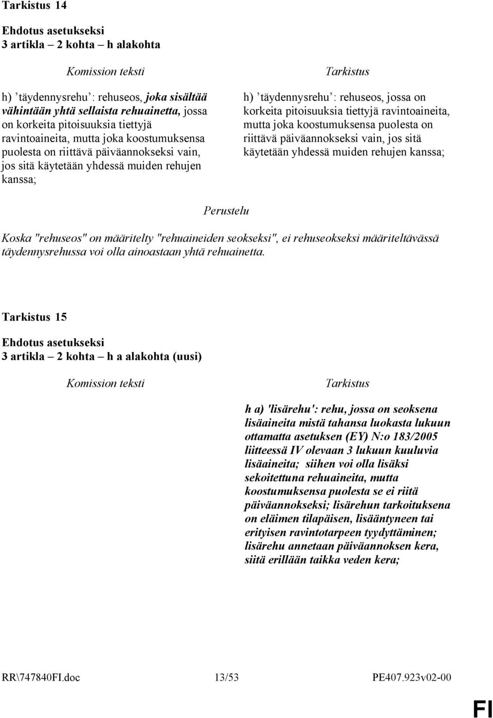 koostumuksensa puolesta on riittävä päiväannokseksi vain, jos sitä käytetään yhdessä muiden rehujen kanssa; Koska "rehuseos" on määritelty "rehuaineiden seokseksi", ei rehuseokseksi määriteltävässä