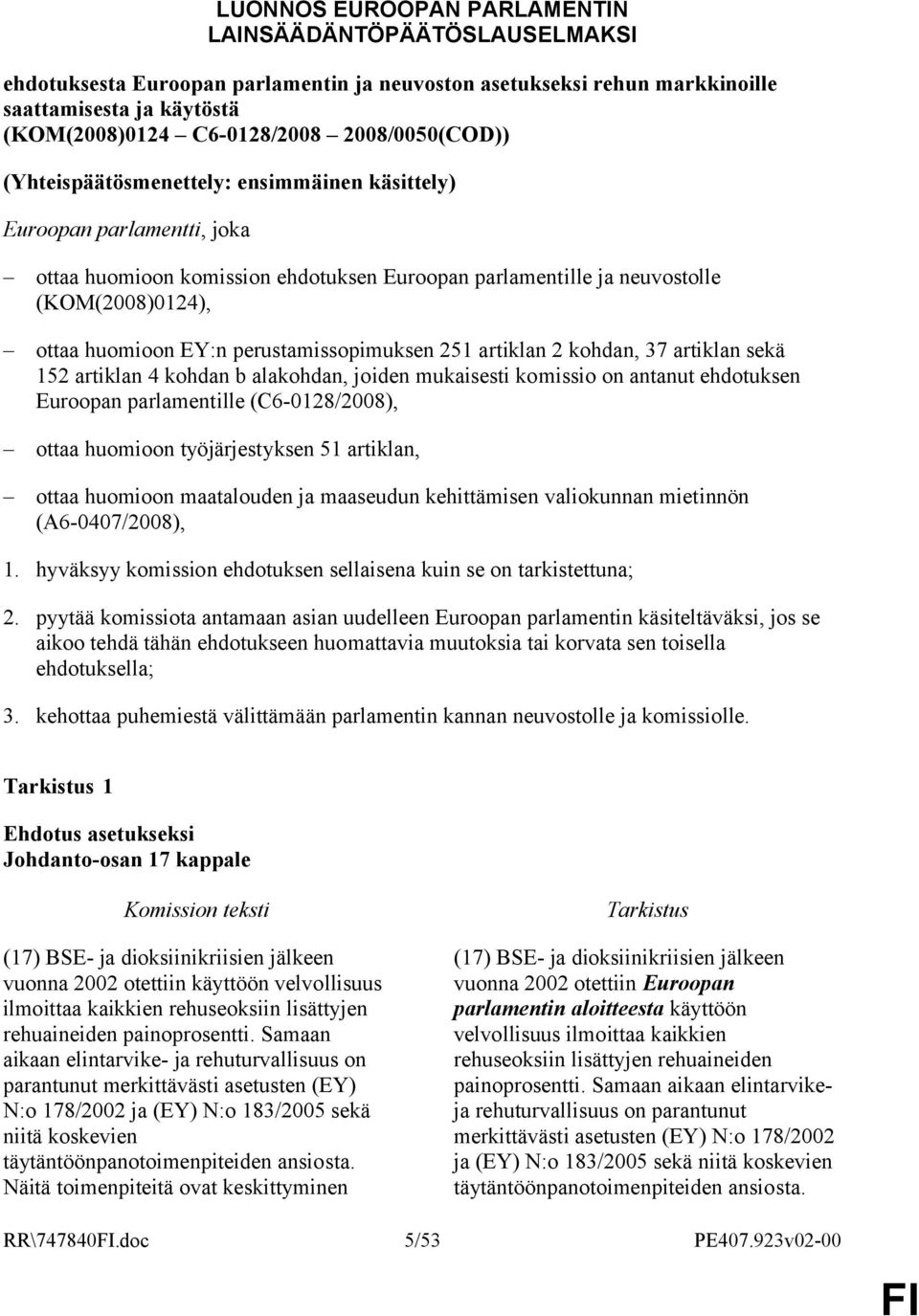 EY:n perustamissopimuksen 251 artiklan 2 kohdan, 37 artiklan sekä 152 artiklan 4 kohdan b alakohdan, joiden mukaisesti komissio on antanut ehdotuksen Euroopan parlamentille (C6-0128/2008), ottaa