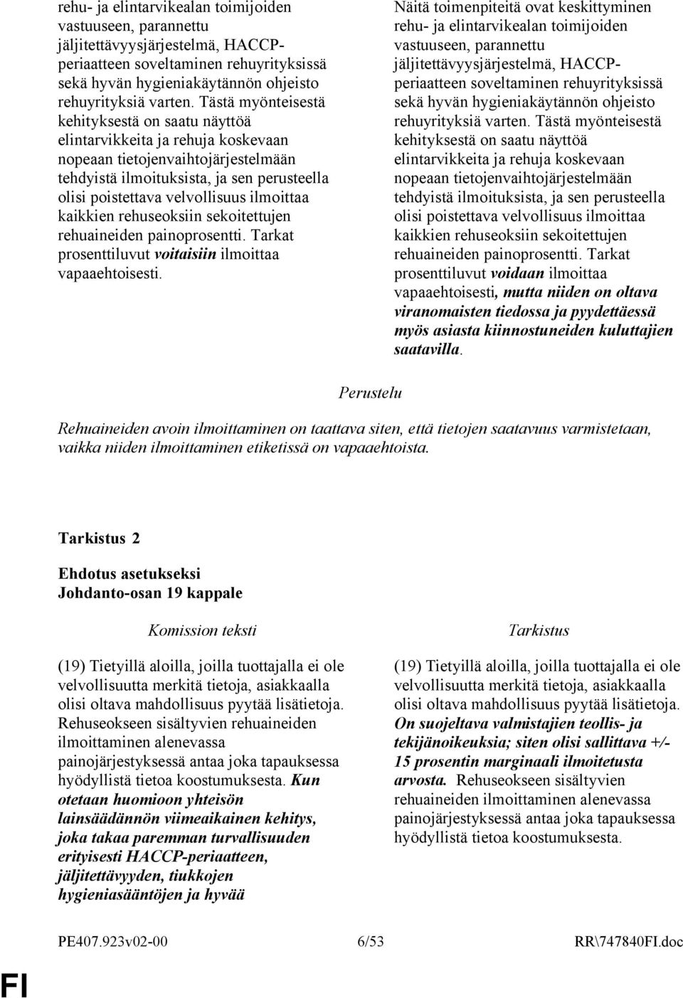 ilmoittaa kaikkien rehuseoksiin sekoitettujen rehuaineiden painoprosentti. Tarkat prosenttiluvut voitaisiin ilmoittaa vapaaehtoisesti.