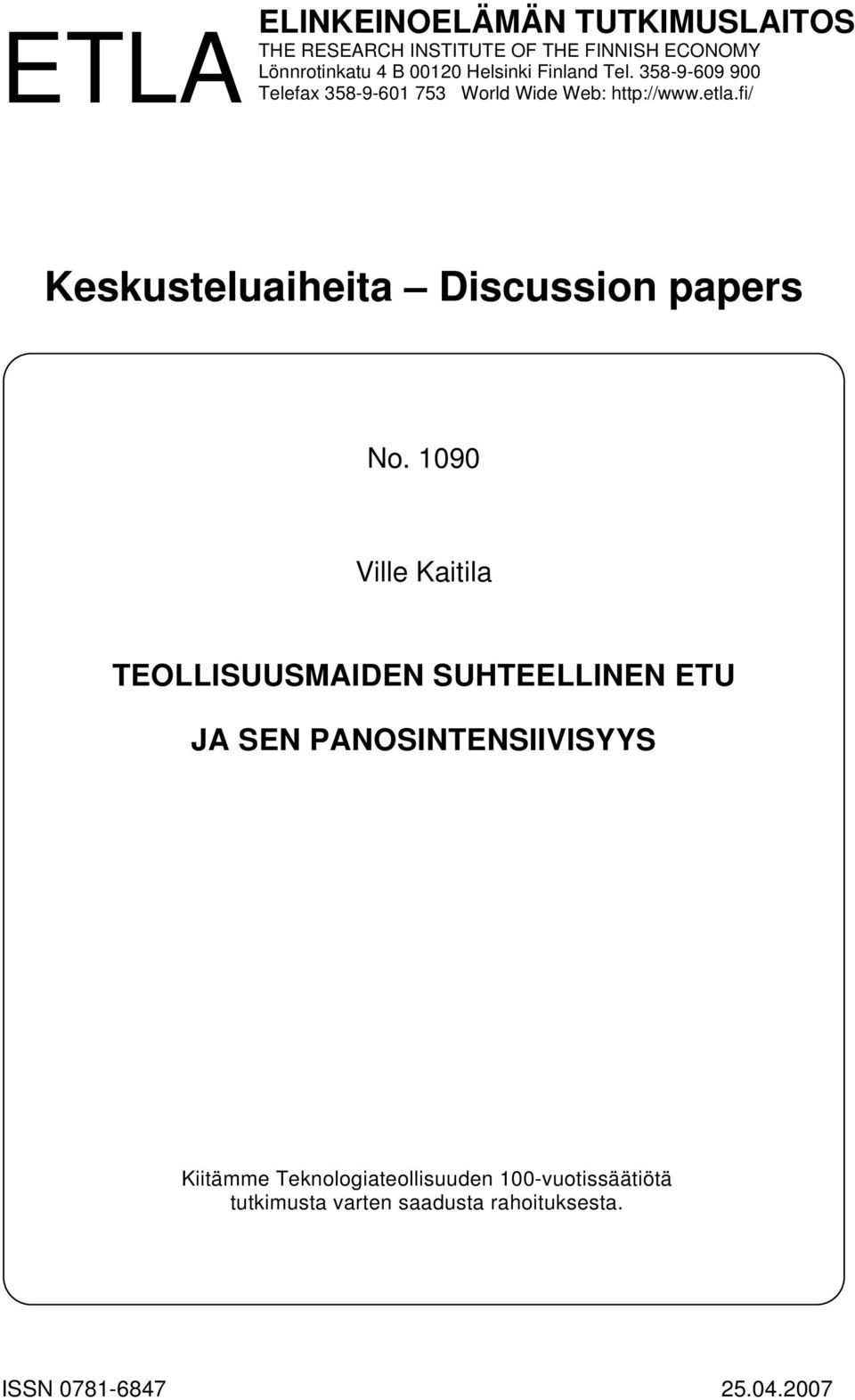 fi/ Keskusteluaiheita Discussion papers No.