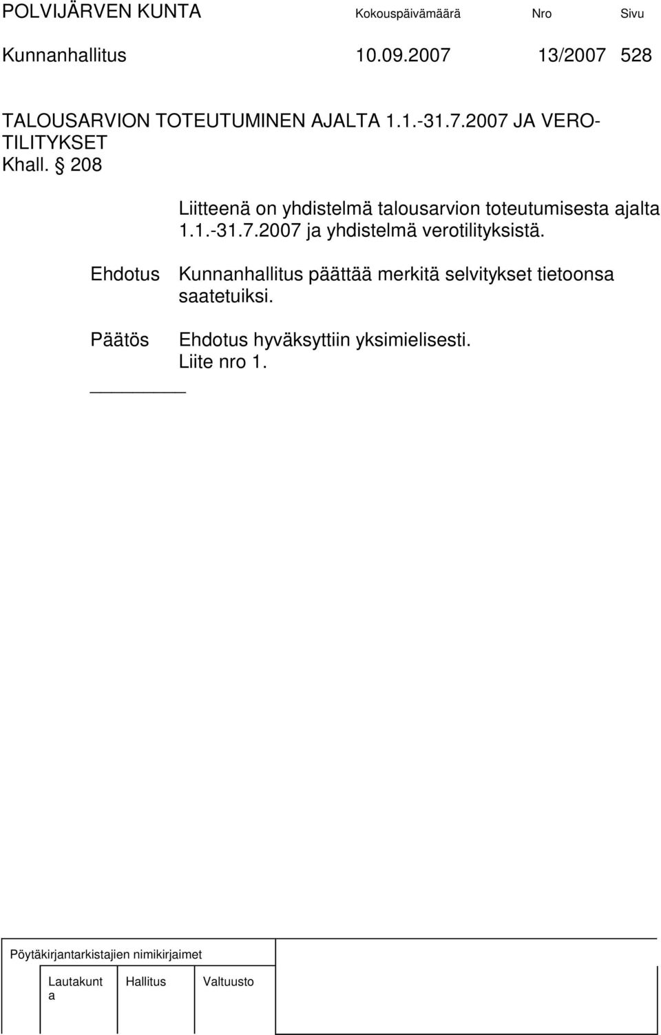 2007 j yhdistelmä verotilityksistä.