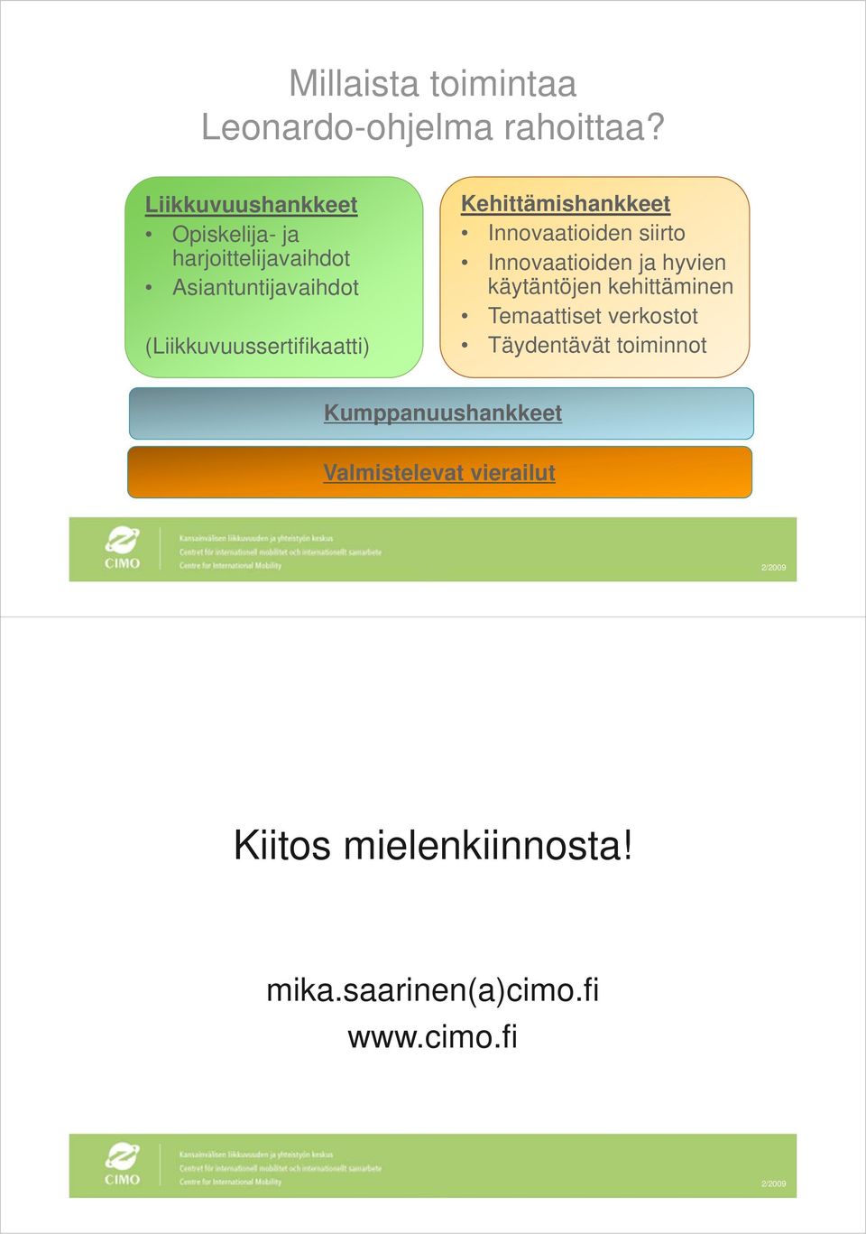 (Liikkuvuussertifikaatti) Kehittämishankkeet Innovaatioiden siirto Innovaatioiden ja hyvien