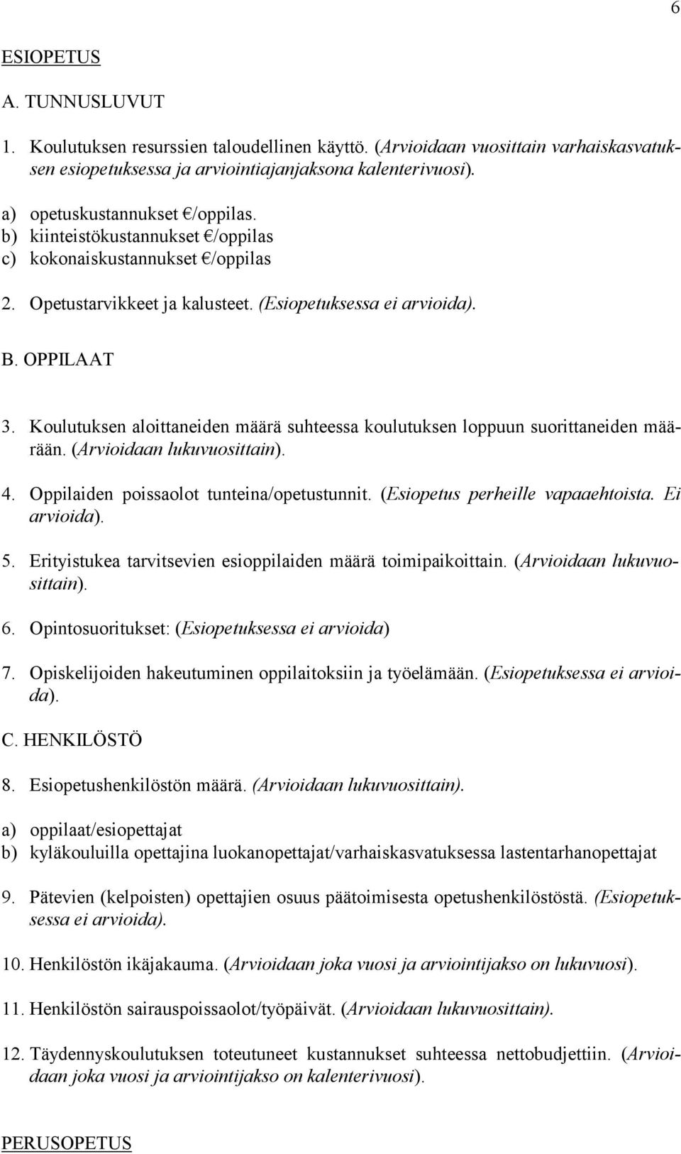 Koulutuksen aloittaneiden määrä suhteessa koulutuksen loppuun suorittaneiden määrään. (Arvioidaan lukuvuosittain). 4. Oppilaiden poissaolot tunteina/opetustunnit. (Esiopetus perheille vapaaehtoista.