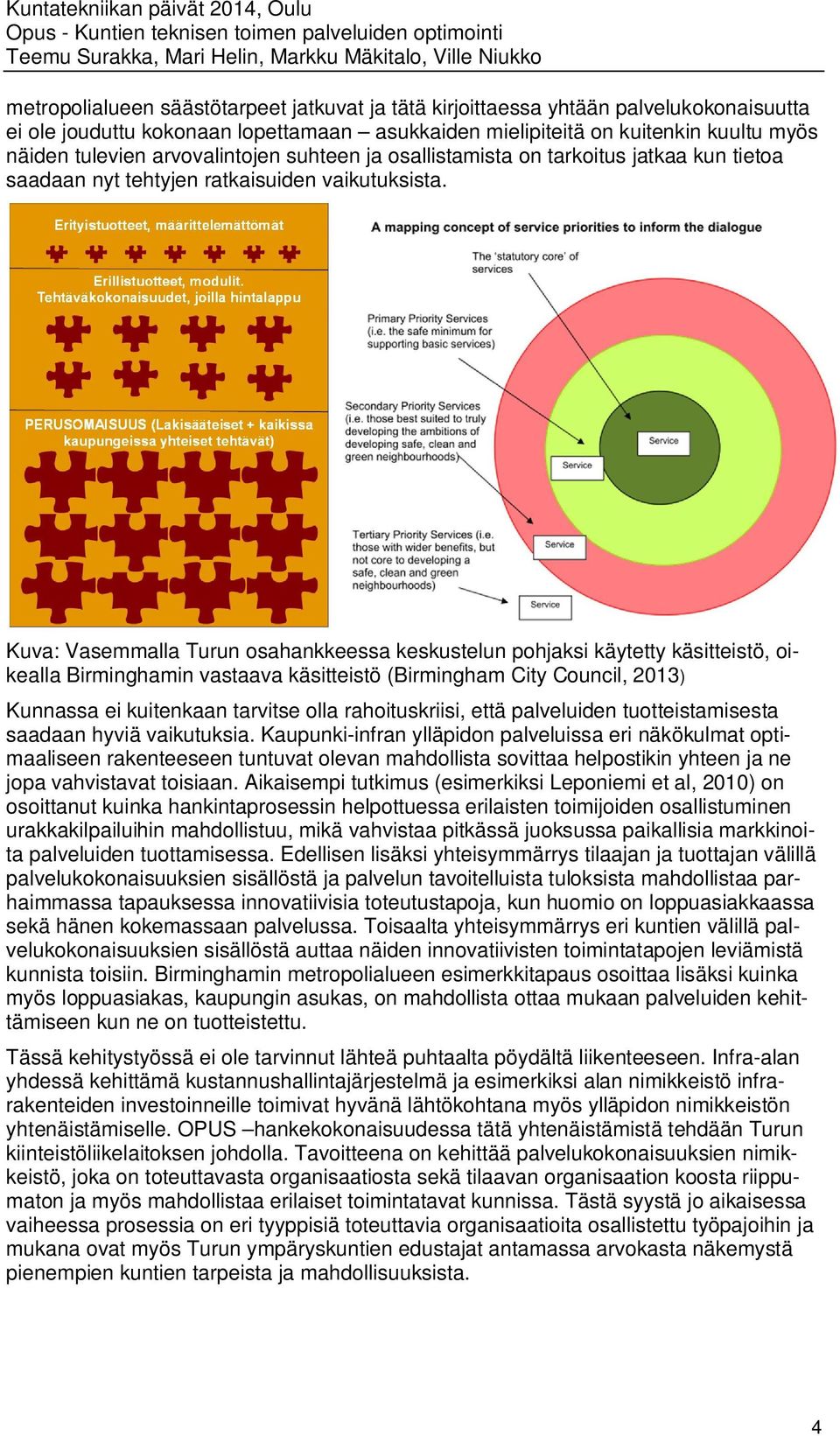 Kuva: Vasemmalla Turun osahankkeessa keskustelun pohjaksi käytetty käsitteistö, oikealla Birminghamin vastaava käsitteistö (Birmingham City Council, 2013) Kunnassa ei kuitenkaan tarvitse olla