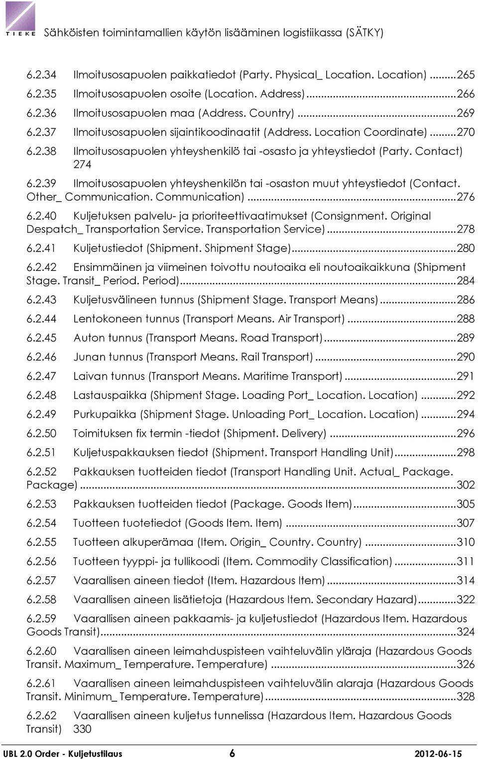 Other_ Communication. Communication)... 276 6.2.40 Kuljetuksen palvelu- ja prioriteettivaatimukset (Consignment. Original Despatch_ Transportation Service. Transportation Service)... 278 6.2.41 Kuljetustiedot (Shipment.