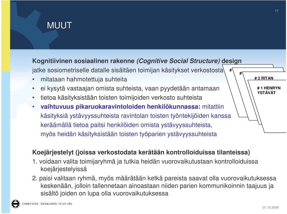 ystävyyssuhteista ravintolan toisten työntekijöiden kanssa keräämällä tietoa paitsi henkilöiden omista ystävyyssuhteista, myös heidän käsityksistään toisten työparien ystävyyssuhteista # 4 # 3 # 2