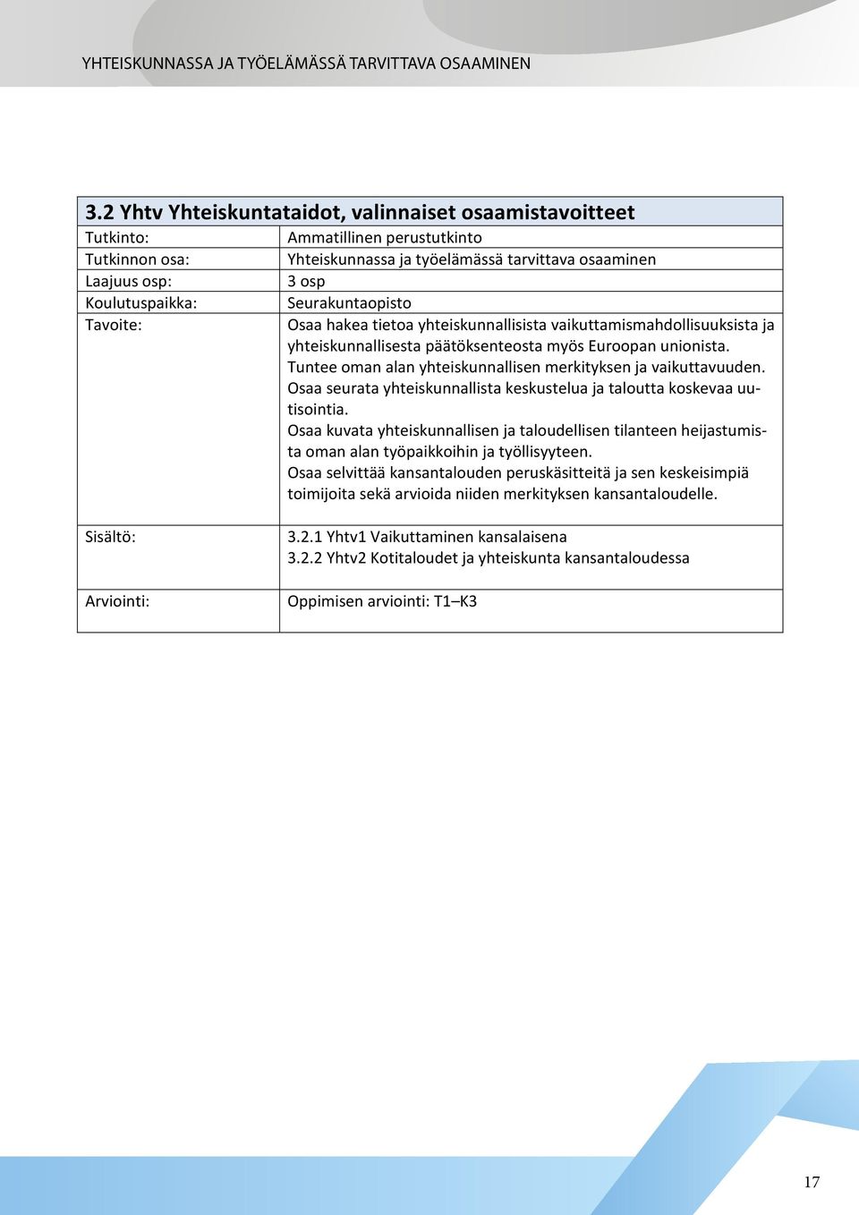 yhteiskunnallisesta päätöksenteosta myös Euroopan unionista. Tuntee oman alan yhteiskunnallisen merkityksen ja vaikuttavuuden.