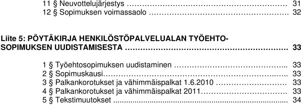 33 1 Työehtosopimuksen uudistaminen... 33 2 Sopimuskausi.