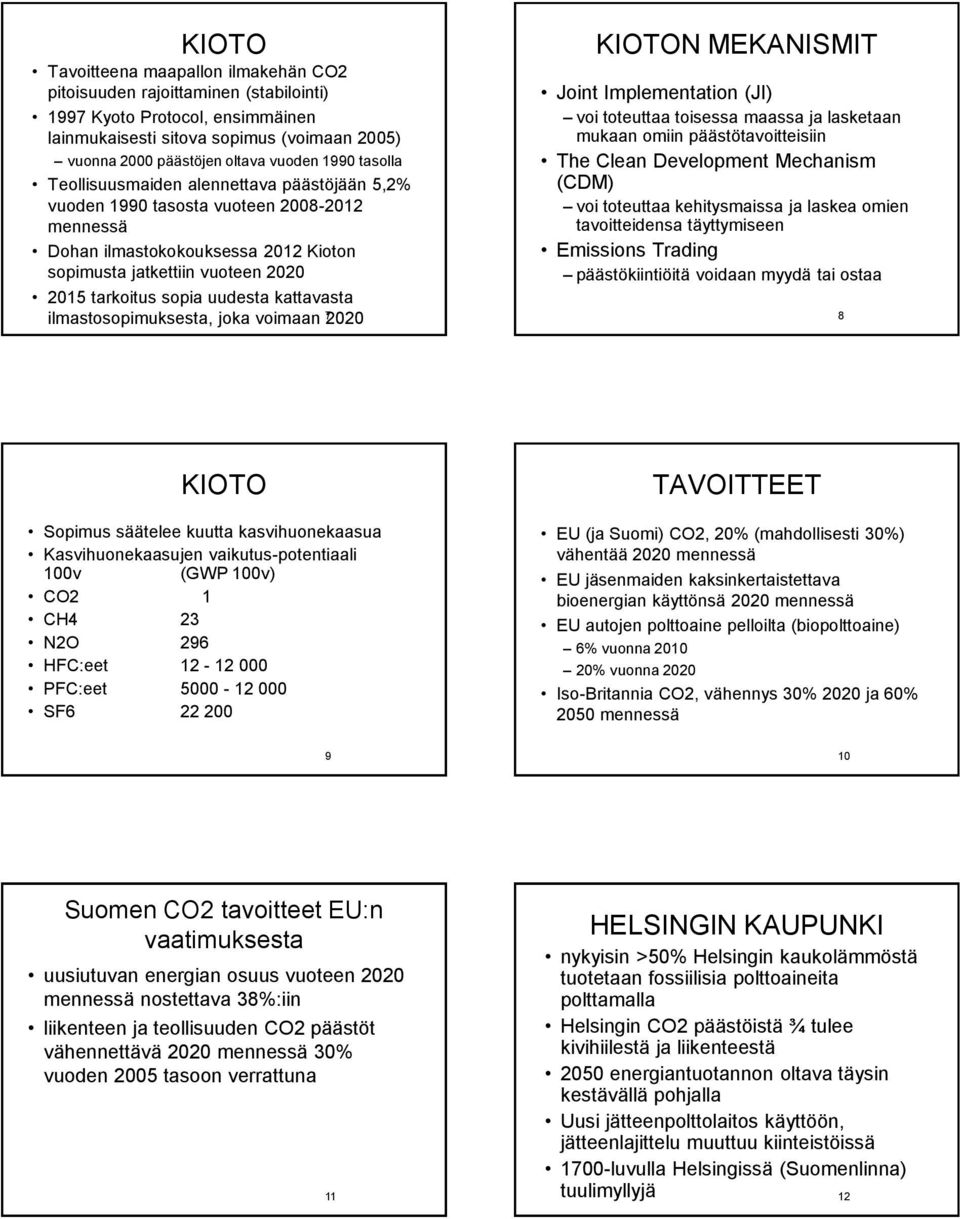 uudesta kattavasta KIOTON MEKANISMIT Joint Implementation (JI) voi toteuttaa toisessa maassa ja lasketaan mukaan omiin päästötavoitteisiin The Clean Development Mechanism (CDM) voi toteuttaa