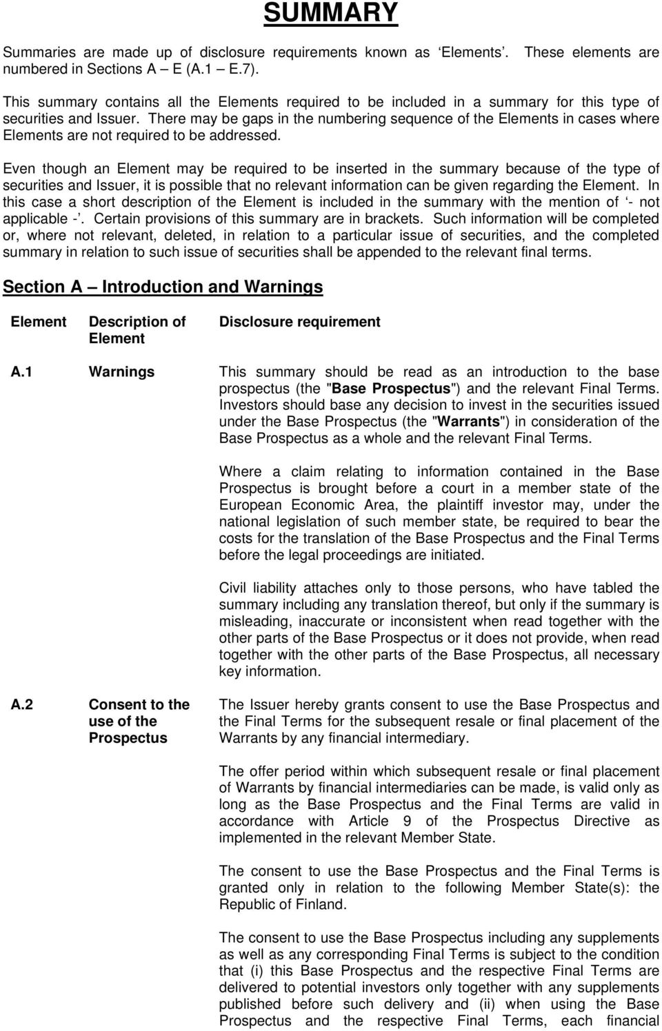 There may be gaps in the numbering sequence of the Elements in cases where Elements are not required to be addressed.