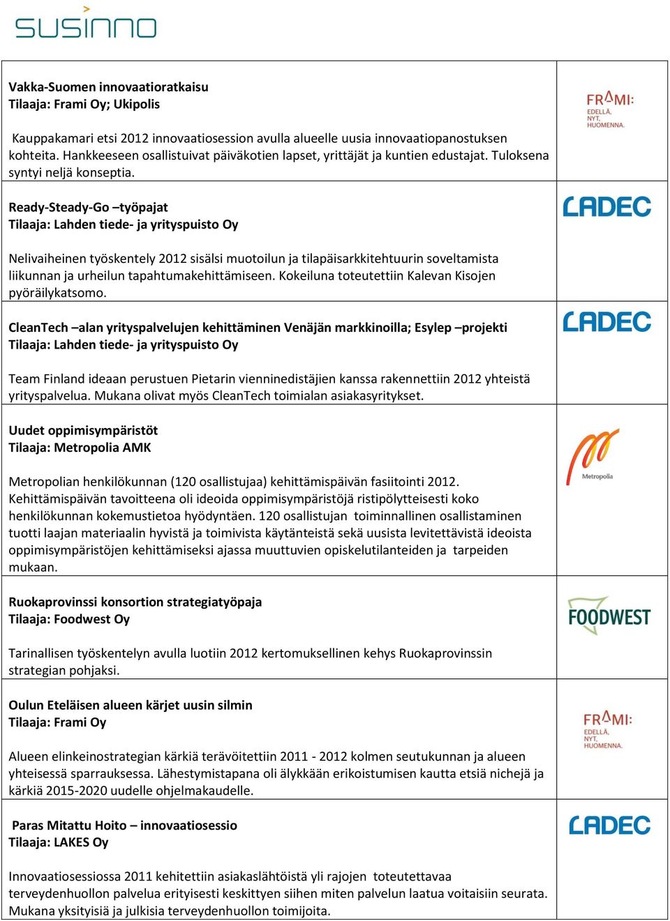 Ready-Steady-Go työpajat Tilaaja: Lahden tiede- ja yrityspuisto Oy Nelivaiheinen työskentely 2012 sisälsi muotoilun ja tilapäisarkkitehtuurin soveltamista liikunnan ja urheilun tapahtumakehittämiseen.