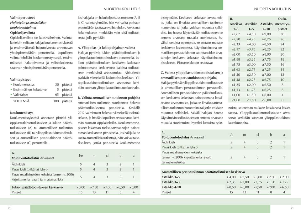 Arvosanat hakemukseen merkitään vain siitä todistuksesta, jolla pyritään. valitaan hakijat koulumenestyksestä ja ensimmäisestä hakutoiveesta annettavan yhteispistemäärän perusteella.