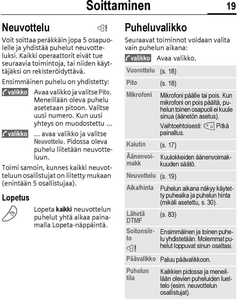 Pidossa oleva puhelu liitetään neuvotteluun. Toimi samoin, kunnes kaikki neuvotteluun osallistujat on liitetty mukaan (enintään 5 osallistujaa).