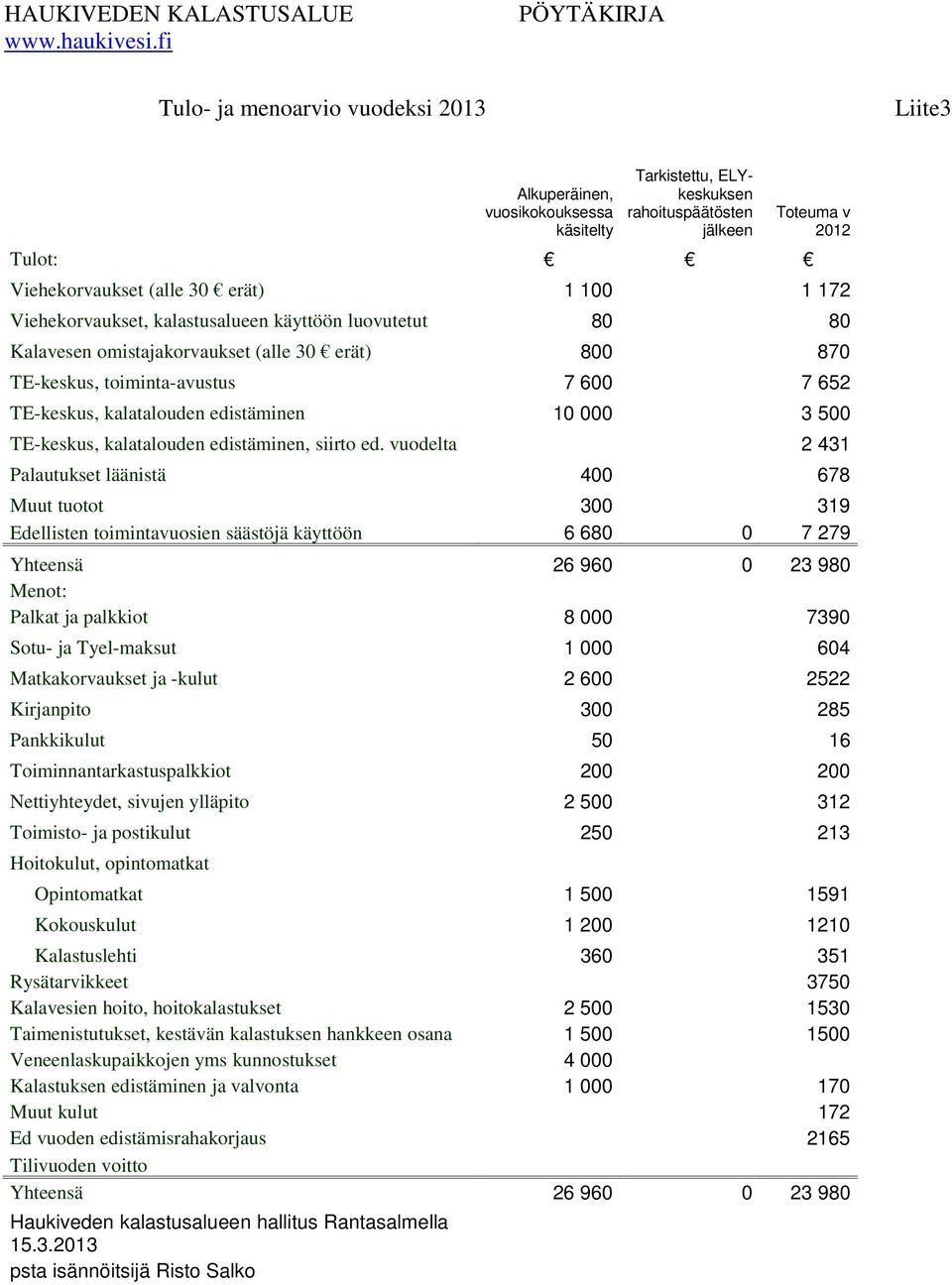 TE-keskus, kalatalouden edistäminen, siirto ed.