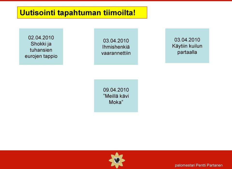 04.2010 Ihmishenkiä vaarannettiin 03.04.2010 Käytiin kuilun partaalla 09.