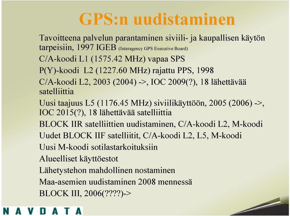 45 MHz) siviilikäyttöön,, 2005 (2006) >, IOC 2015(?