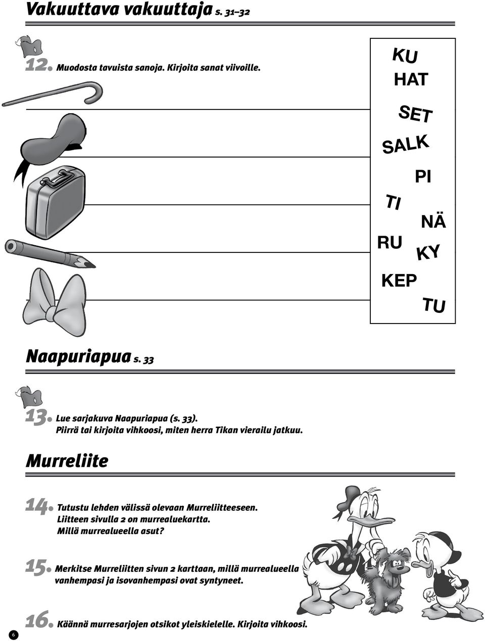 Piirrä tai kirjoita vihkoosi, miten herra Tikan vierailu jatkuu. Murreliite 14. Tutustu lehden välissä olevaan Murreliitteeseen.