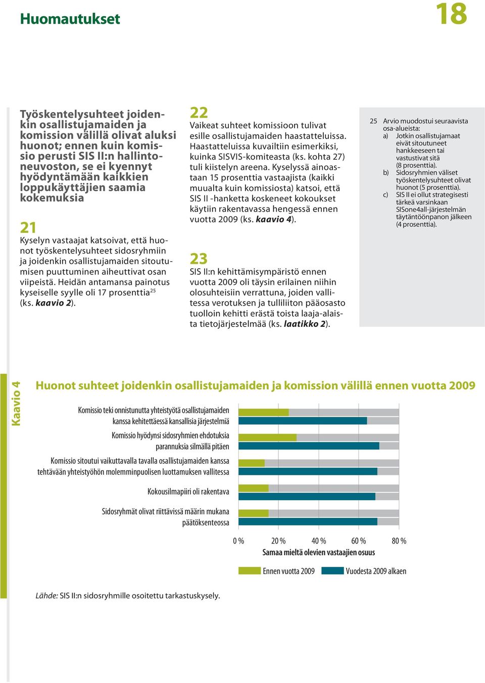 Heidän antamansa painotus kyseiselle syylle oli 17 prosenttia 25 (ks. kaavio 2). 22 Vaikeat suhteet komissioon tulivat esille osallistujamaiden haastatteluissa.