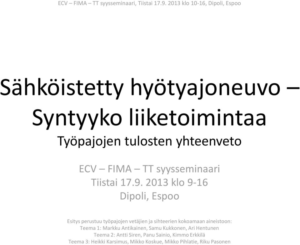 FIMA TT syysseminaari Tiistai 17.9.