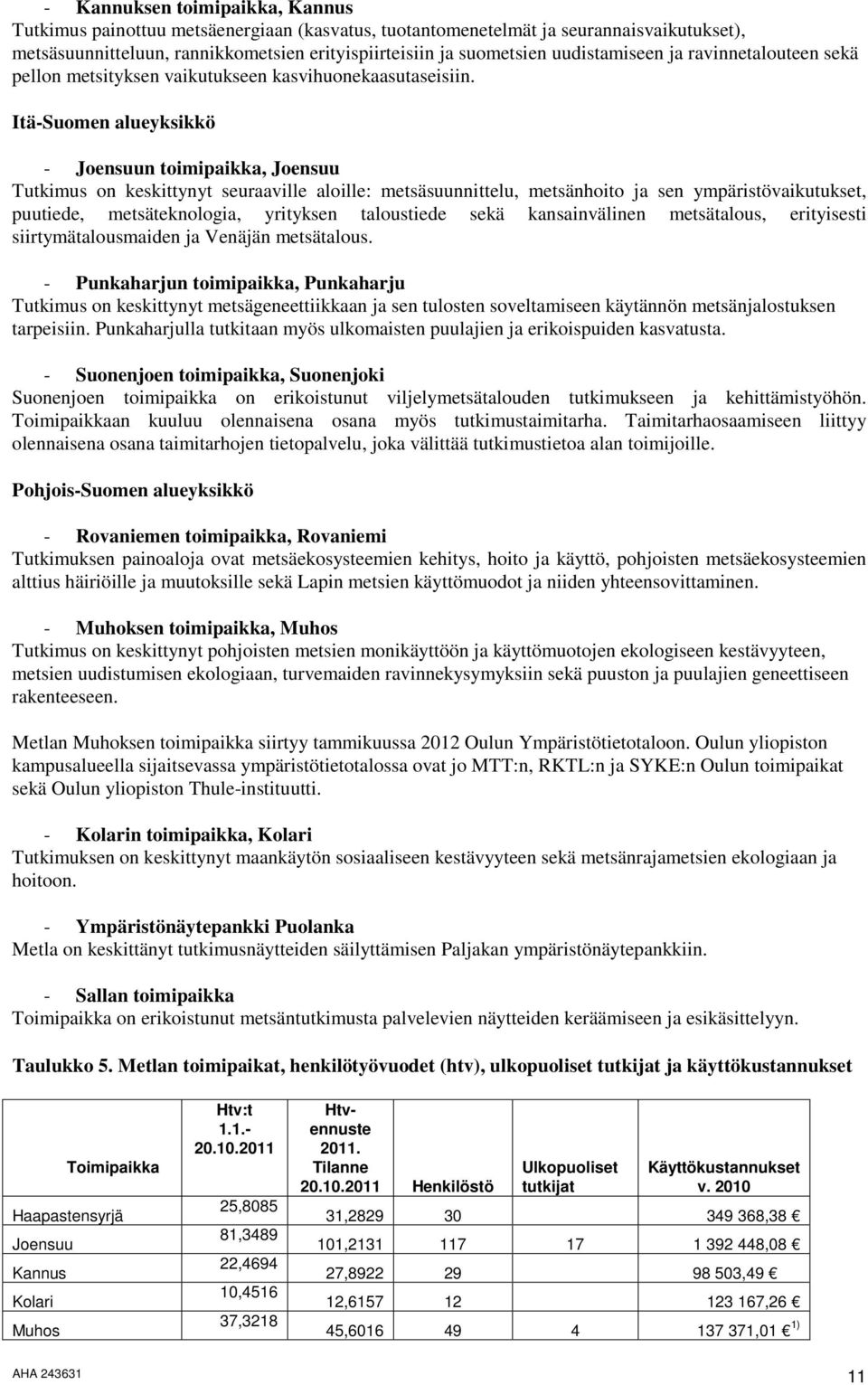 Itä-Suomen alueyksikkö - Joensuun toimipaikka, Joensuu Tutkimus on keskittynyt seuraaville aloille: metsäsuunnittelu, metsänhoito ja sen ympäristövaikutukset, puutiede, metsäteknologia, yrityksen