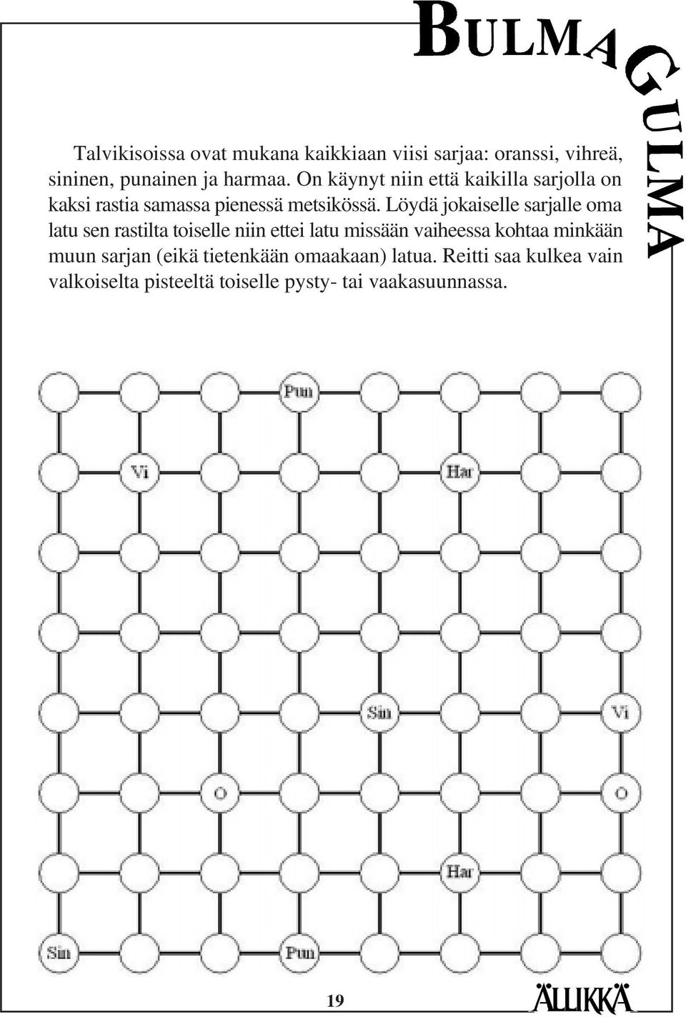 Löydä jokaiselle sarjalle oma latu sen rastilta toiselle niin ettei latu missään vaiheessa kohtaa
