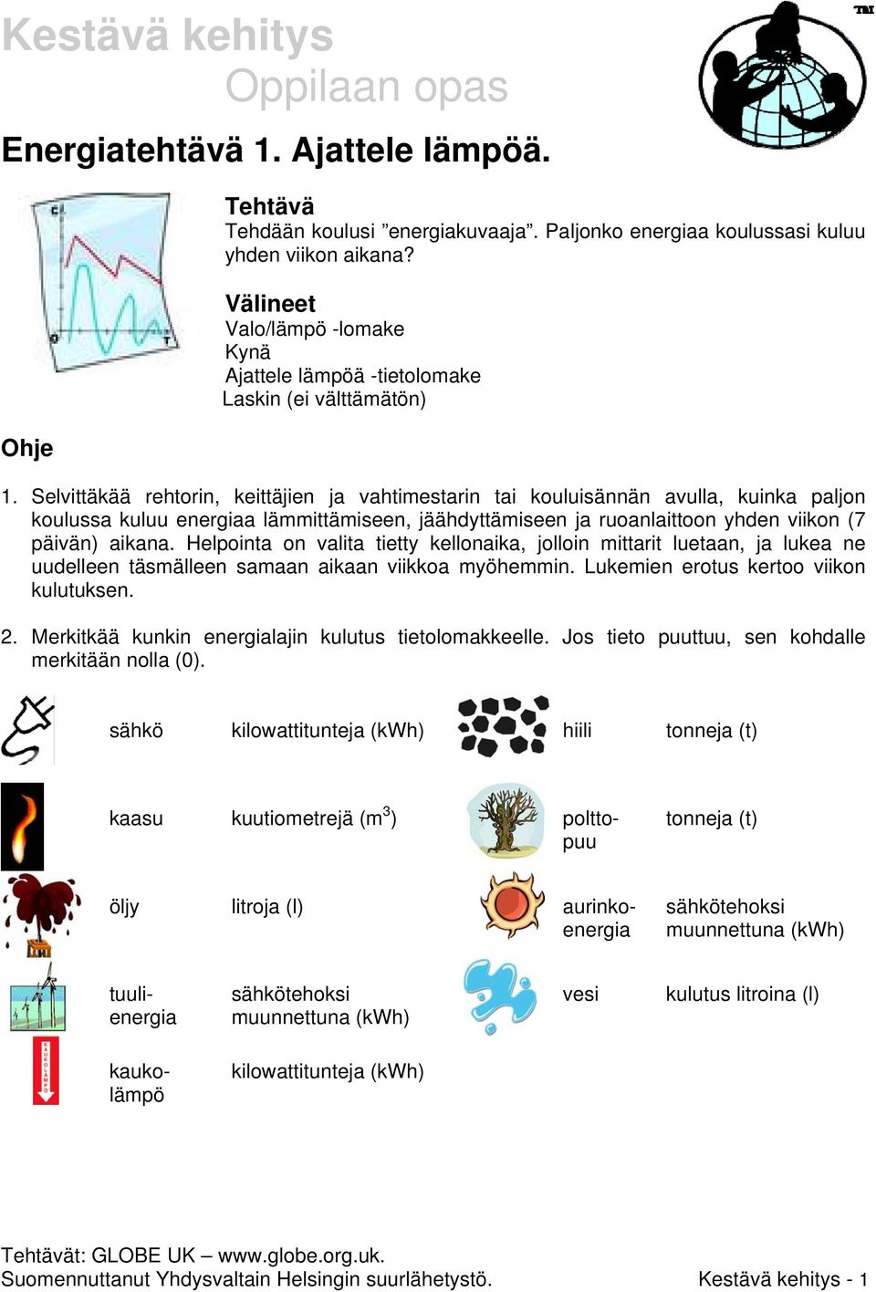 Selvittäkää rehtorin, keittäjien ja vahtimestarin tai kouluisännän avulla, kuinka paljon koulussa kuluu energiaa lämmittämiseen, jäähdyttämiseen ja ruoanlaittoon yhden viikon (7 päivän) aikana.