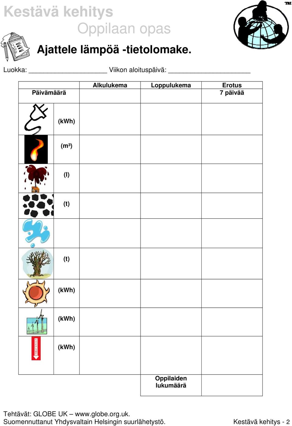 Loppulukema Erotus 7 päivää (kwh) (m³) (l) (t) (t) (kwh)