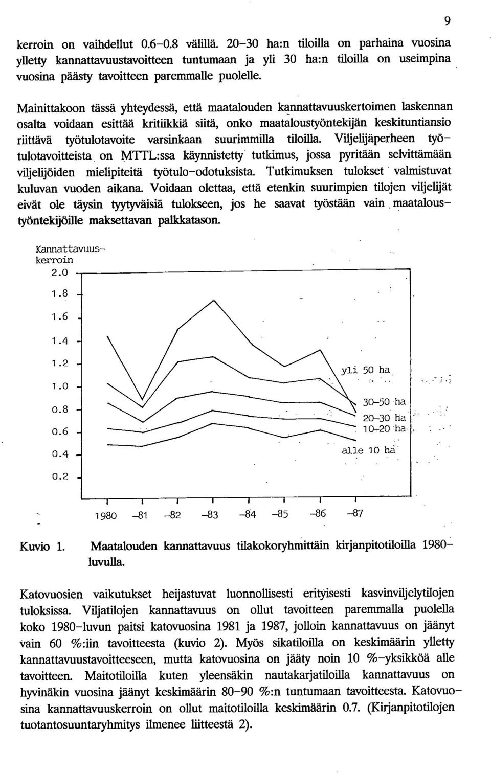 Mainittakoon tässä yhteydessä, että maatalouden kannattavuuskertoimen laskennan osalta voidaan esittää kritiikkiä siitä, onko maataloustyöntekijän kesidtuntiansio riittävä työtulotavoite varsinkaan