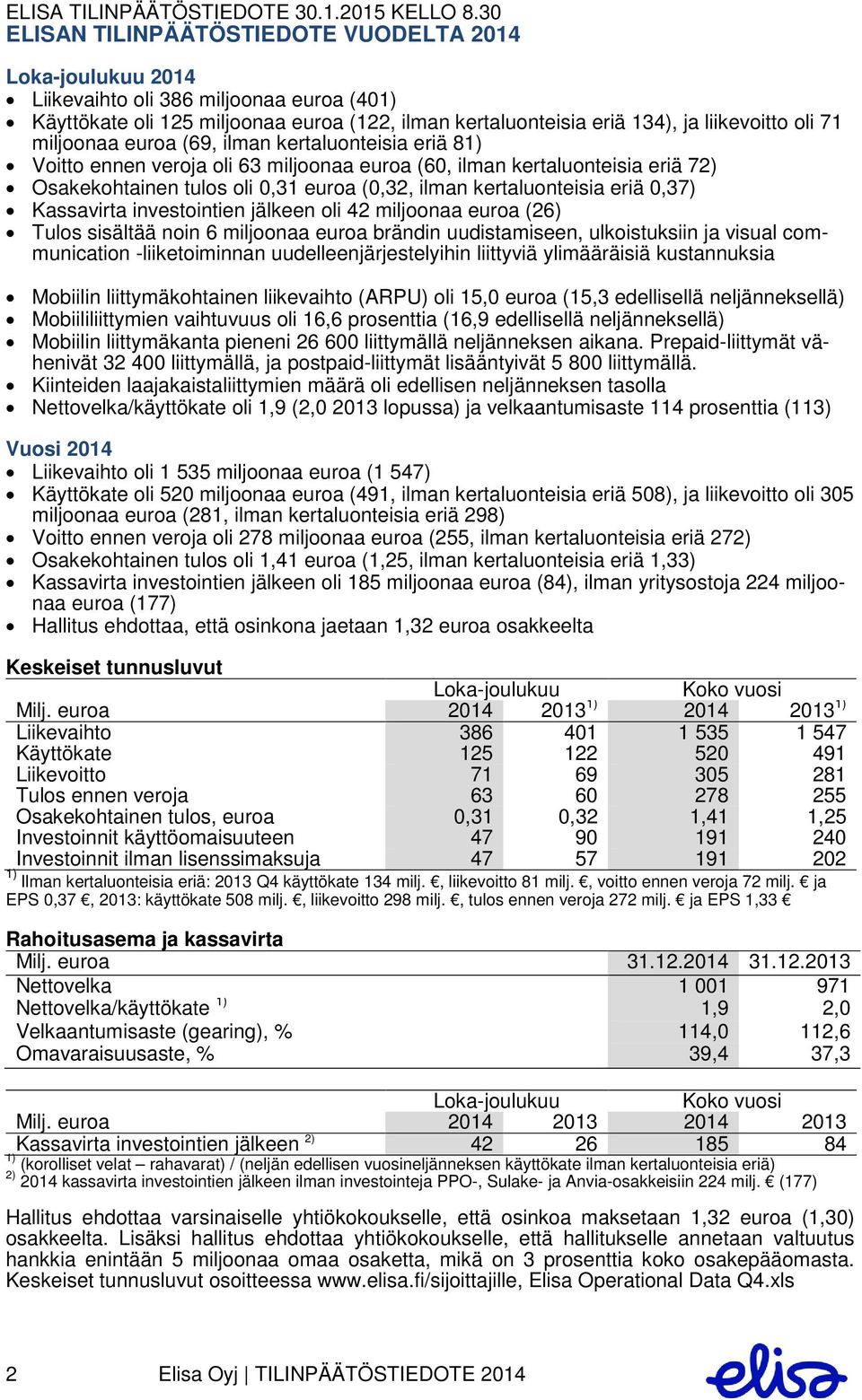 miljoonaa euroa (69, ilman kertaluonteisia eriä 81) Voitto ennen veroja oli 63 miljoonaa euroa (60, ilman kertaluonteisia eriä 72) Osakekohtainen tulos oli 0,31 euroa (0,32, ilman kertaluonteisia