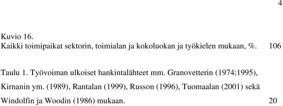 mukaan, %. 106 Taulu 1. Työvoiman ulkoiset hankintalähteet mm.