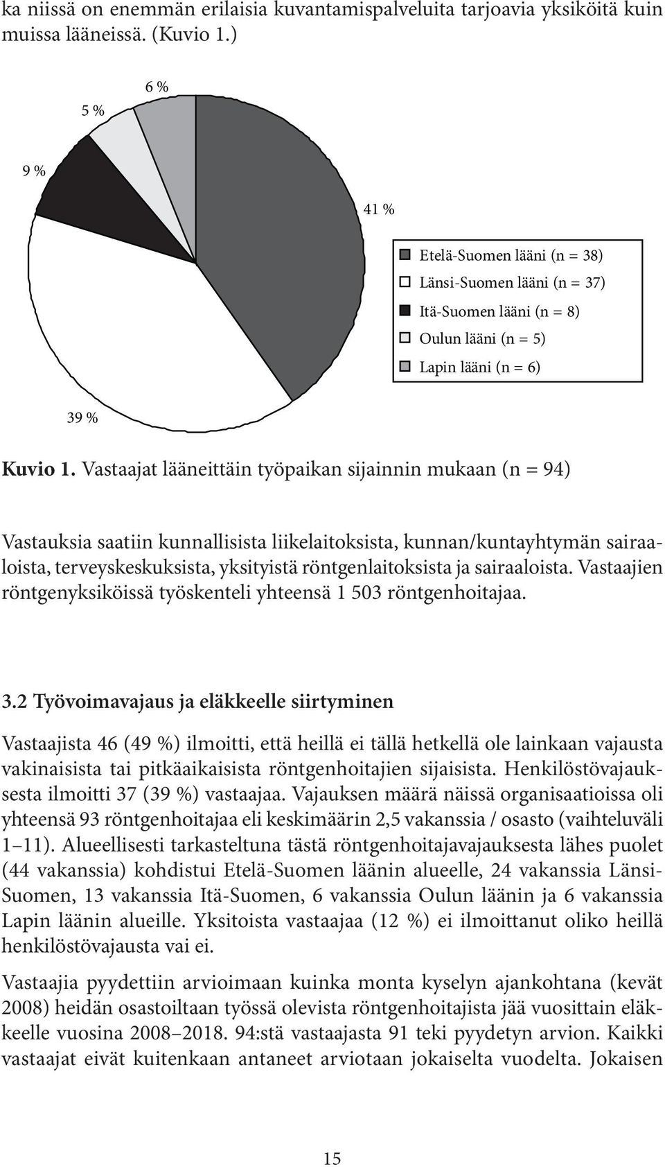 Vastaajat lääneittäin työpaikan sijainnin mukaan (n = 94) Vastauksia saatiin kunnallisista liikelaitoksista, kunnan/kuntayhtymän sairaaloista, terveyskeskuksista, yksityistä röntgenlaitoksista ja