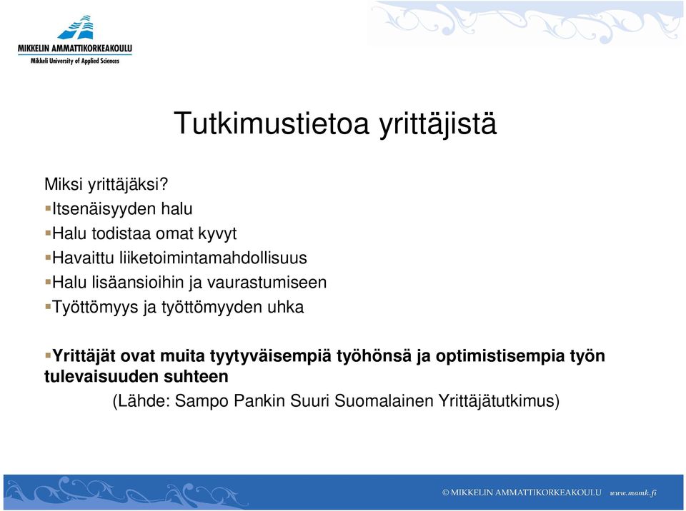 lisäansioihin ja vaurastumiseen Työttömyys ja työttömyyden uhka Yrittäjät ovat muita