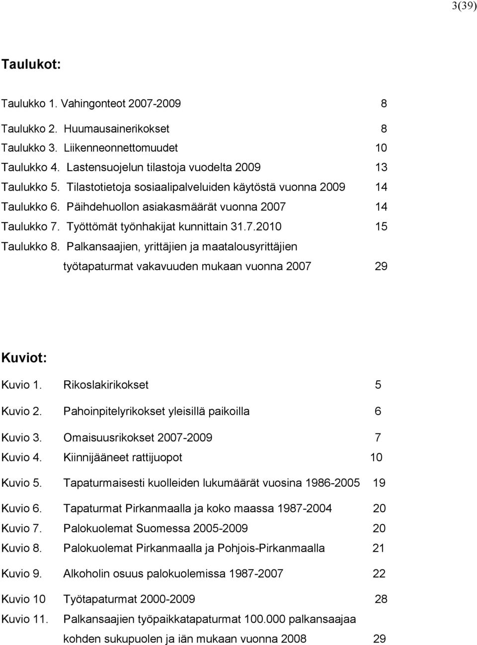 Palkansaajien, yrittäjien ja maatalousyrittäjien työtapaturmat vakavuuden mukaan vuonna 7 9 Kuvio 1. Rikoslakirikokset 5 Kuvio. Pahoinpitelyrikokset yleisillä paikoilla 6 Kuvio.