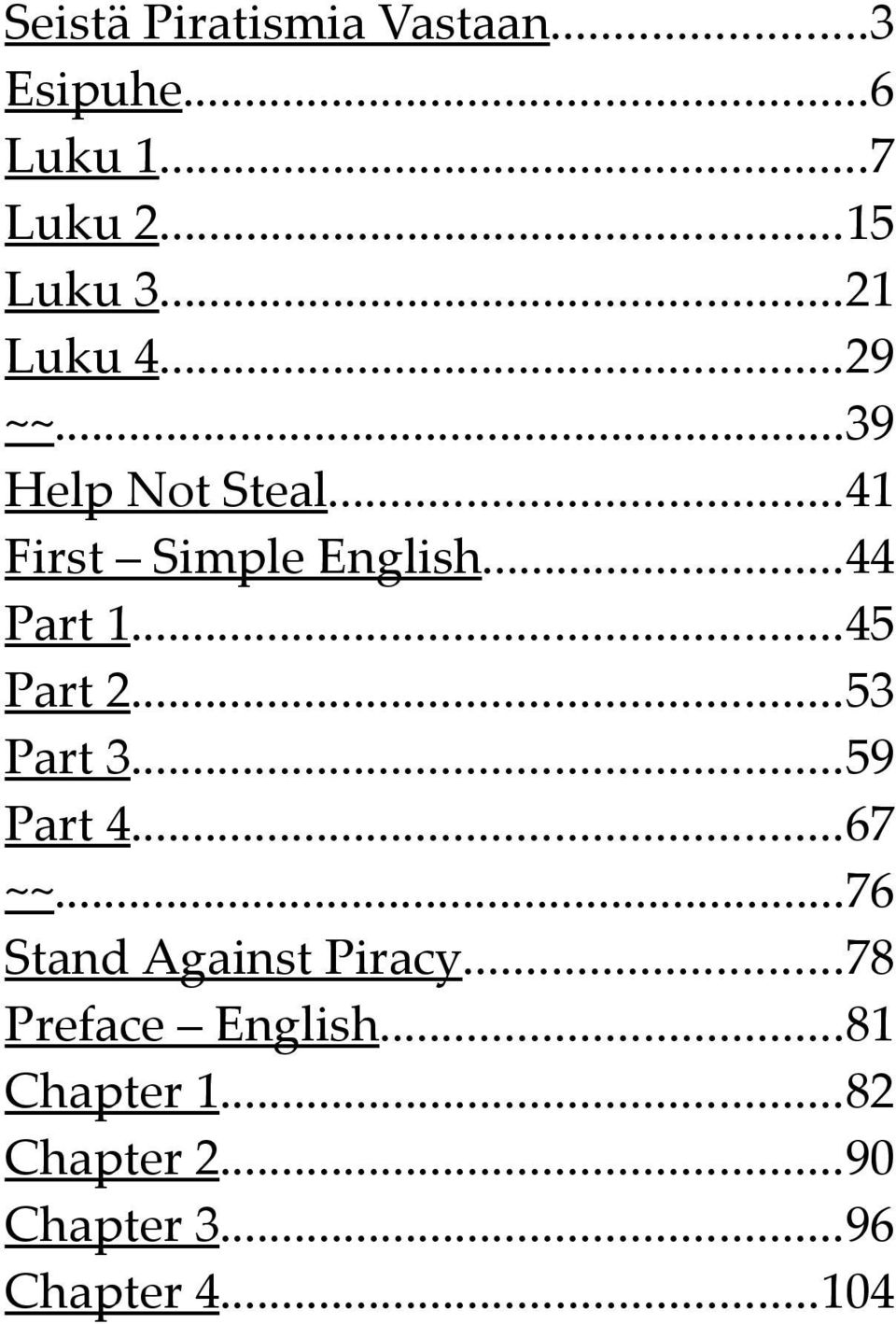 ..45 Part 2...53 Part 3...59 Part 4...67 ~~...76 Stand Against Piracy.