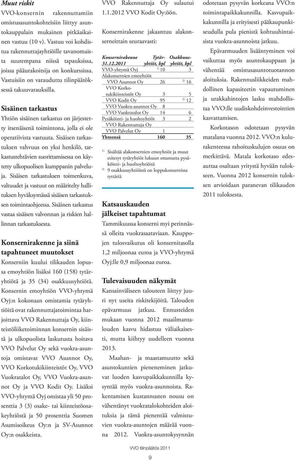 Sisäinen tarkastus Yhtiön sisäinen tarkastus on järjestetty itsenäisenä toimintona, jolla ei ole operatiivista vastuuta.