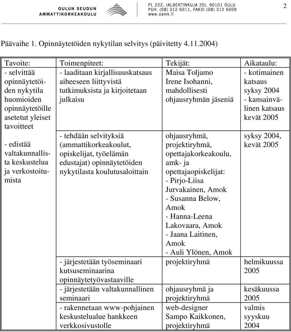 opinnäytetöille asetetut yleiset tavoitteet - edistää valtakunnallista keskustelua ja verkostoitumista - tehdään selvityksiä (ammattikorkeakoulut, opiskelijat, työelämän edustajat) nykytilasta