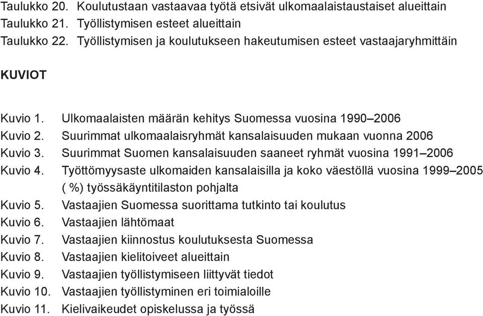 Suurimmat ulkomaalaisryhmät kansalaisuuden mukaan vuonna 2006 Kuvio 3. Suurimmat Suomen kansalaisuuden saaneet ryhmät vuosina 1991 2006 Kuvio 4.
