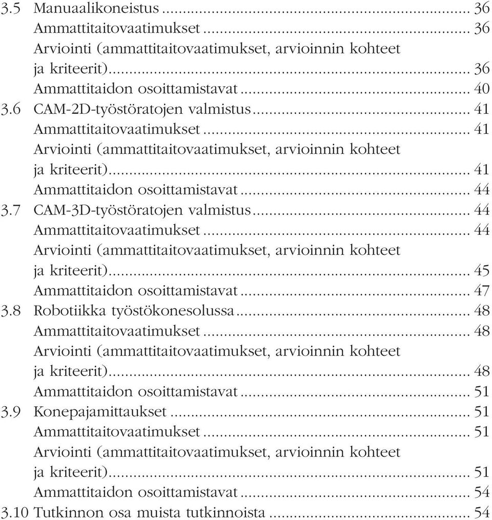 7 CAM-3D-työstöratojen valmistus... 44 Ammattitaitovaatimukset... 44 Arviointi (ammattitaitovaatimukset, arvioinnin kohteet ja kriteerit)... 45 Ammattitaidon osoittamistavat... 47 3.