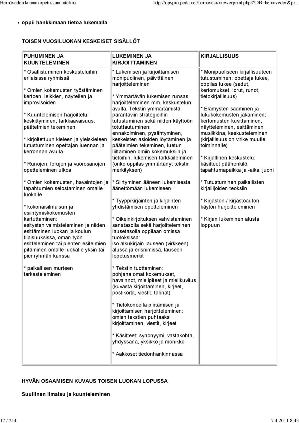 kertoen, leikkien, näytellen ja improvisoiden * Kuuntelemisen harjoittelu: keskittyminen, tarkkaavaisuus, päätelmien tekeminen * kirjoitettuun kieleen ja yleiskieleen tutustuminen opettajan luennan