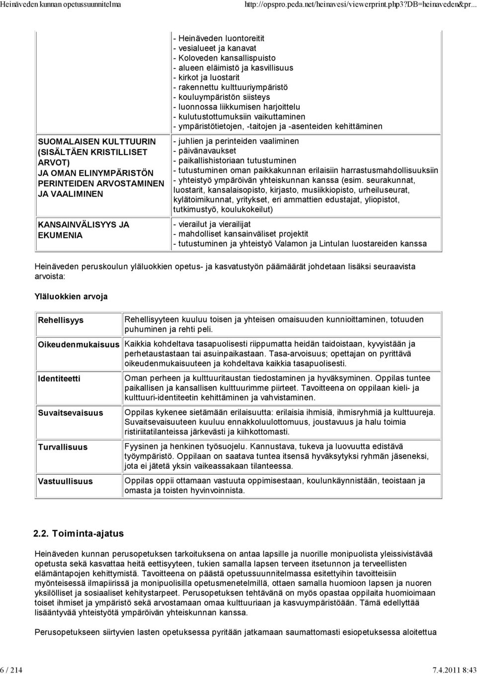 kanavat - Koloveden kansallispuisto - alueen eläimistö ja kasvillisuus - kirkot ja luostarit - rakennettu kulttuuriympäristö - kouluympäristön siisteys - luonnossa liikkumisen harjoittelu -