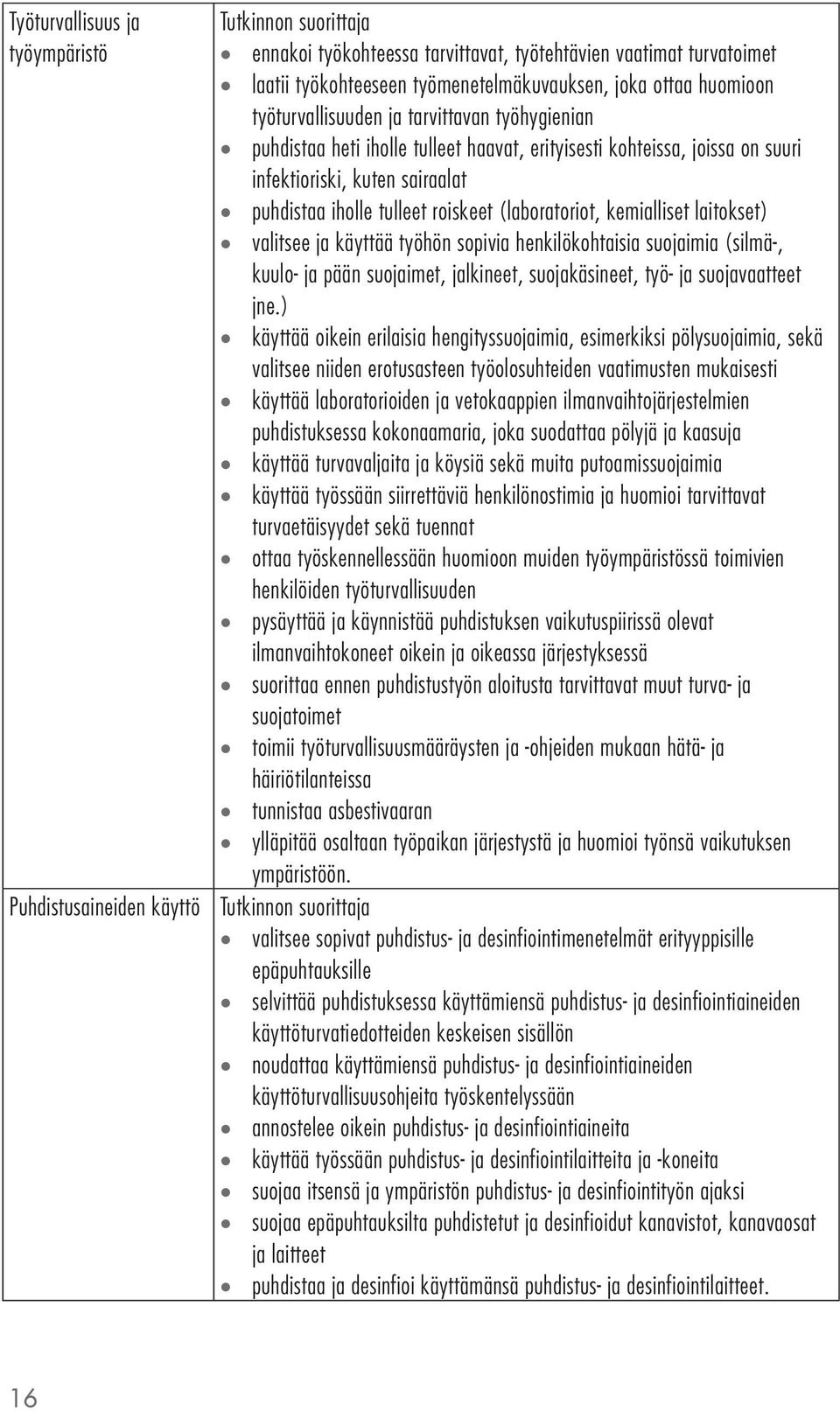 (laboratoriot, kemialliset laitokset) valitsee ja käyttää työhön sopivia henkilökohtaisia suojaimia (silmä-, kuulo- ja pään suojaimet, jalkineet, suojakäsineet, työ- ja suojavaatteet jne.