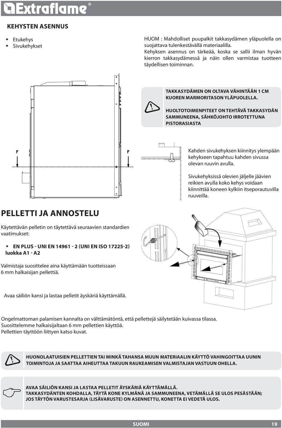 Takkasydämen on oltava vähintään 1 cm kuoren MARMORitason yläpuolella.