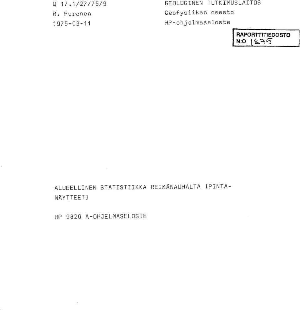 TUTKIMUSLAITOS Geofysiikan osasto