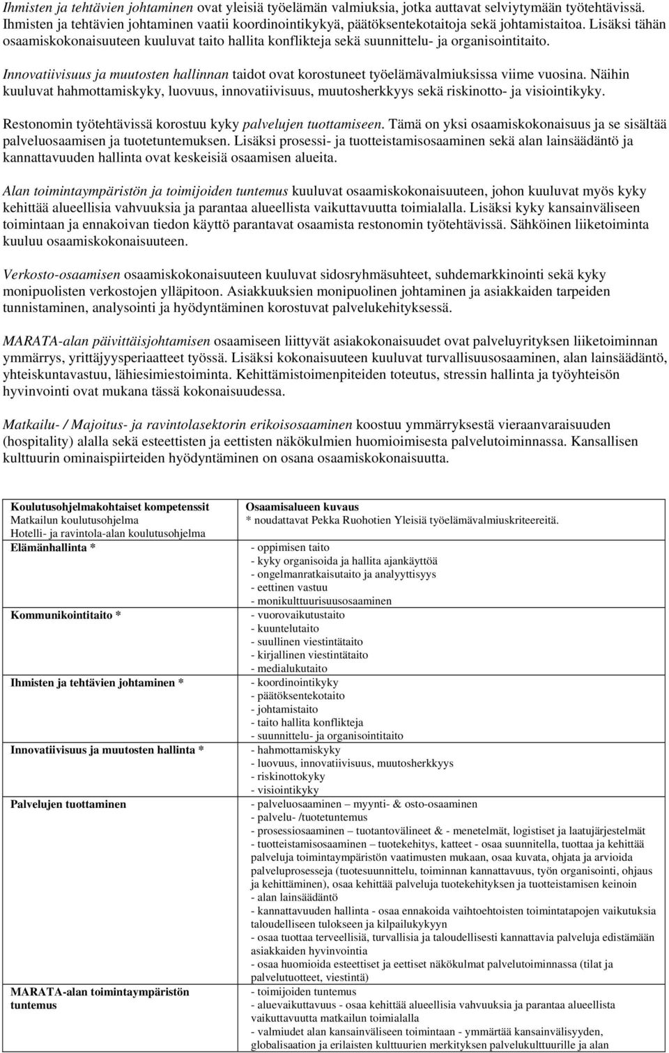 Lisäksi tähän osaamiskokonaisuuteen kuuluvat taito hallita konflikteja sekä suunnittelu- ja organisointitaito.