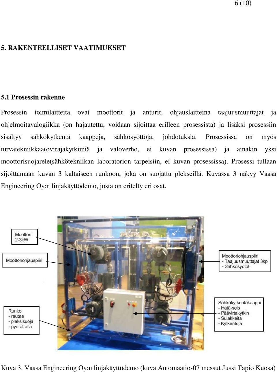 lisäksi prosessiin sisältyy sähkökytkentä kaappeja, sähkösyöttöjä, johdotuksia.