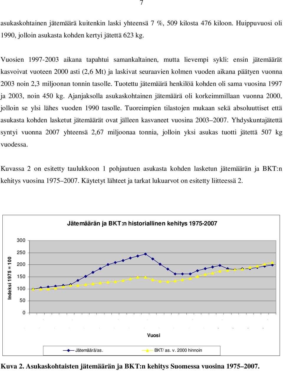 miljoonan tonnin tasolle. Tuotettu jätemäärä henkilöä kohden oli sama vuosina 1997 ja 2003, noin 450 kg.