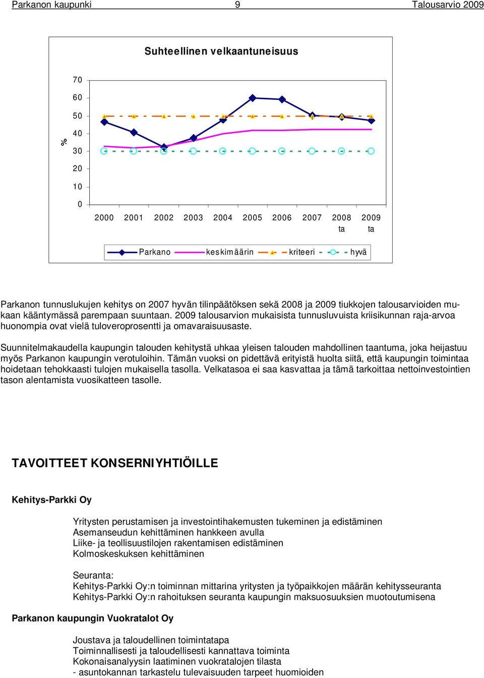 2009 talousarvion mukaisista tunnusluvuista kriisikunnan raja-arvoa huonompia ovat vielä tuloveroprosentti ja omavaraisuusaste.