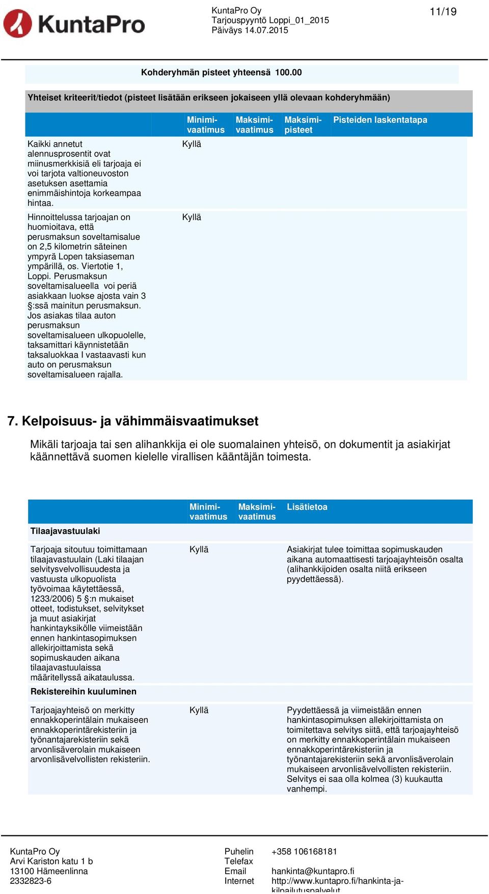 asettamia enimmäishintoja korkeampaa hintaa. Hinnoittelussa tarjoajan on huomioitava, että perusmaksun soveltamisalue on 2,5 kilometrin säteinen ympyrä Lopen taksiaseman ympärillä, os.